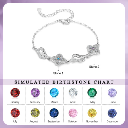 2 Names - Personalized Birthstone Bracelet, Customized 2 Names and Birthstone, Flower Bracelet Gift for Nan