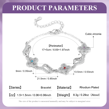 3 Names - Personalized Birthstone Bracelet, Customized 3 Names and Birthstone, Flower Bracelet Gift for Nan