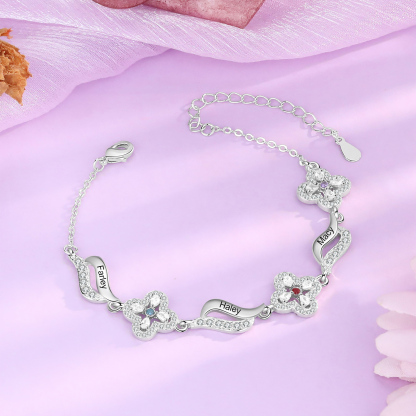 3 Names - Personalized Birthstone Bracelet, Customized 3 Names and Birthstone, Flower Bracelet Gift for Nan