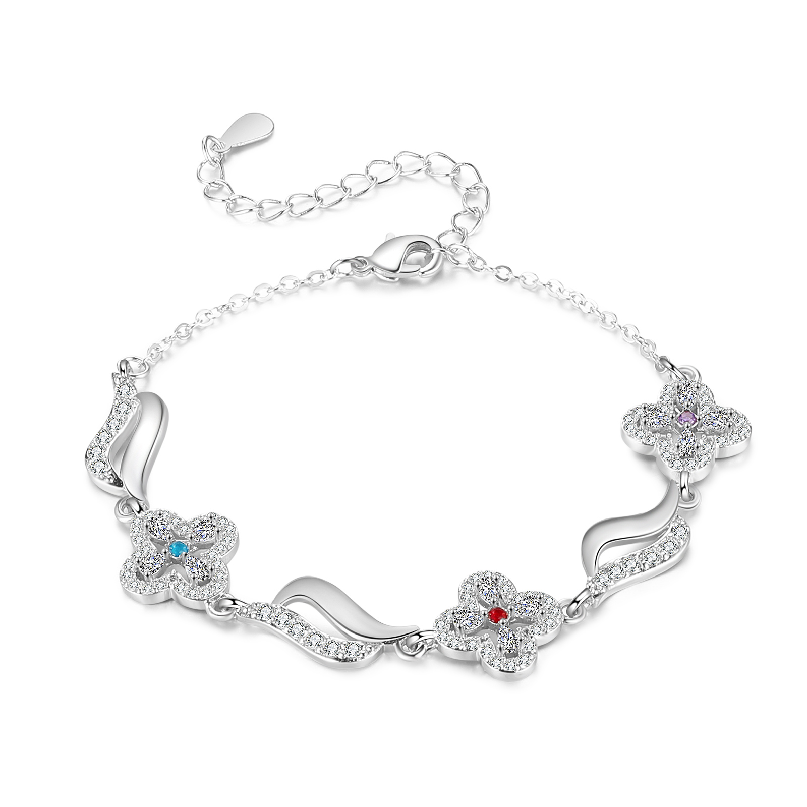 3 Names - Personalized Birthstone Bracelet, Customized 3 Names and Birthstone, Flower Bracelet Gift for Nan