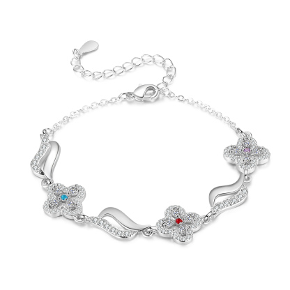 3 Names - Personalized Birthstone Bracelet, Customized 3 Names and Birthstone, Flower Bracelet Gift for Nan