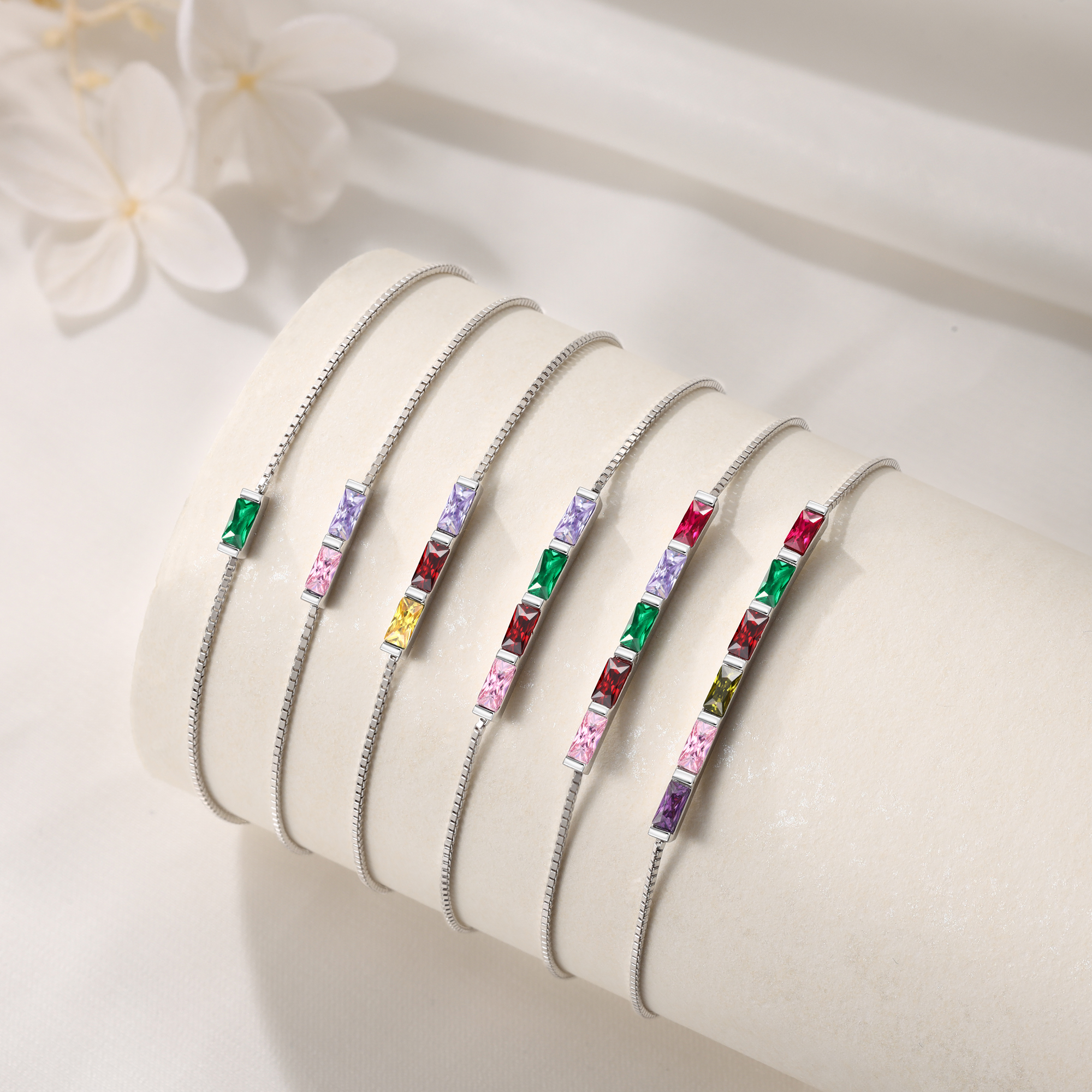 Personalised S925 Silver Women's Bracelet – Custom 6 Birthstones Gift for Nan/Mum/Daughter | Jessemade