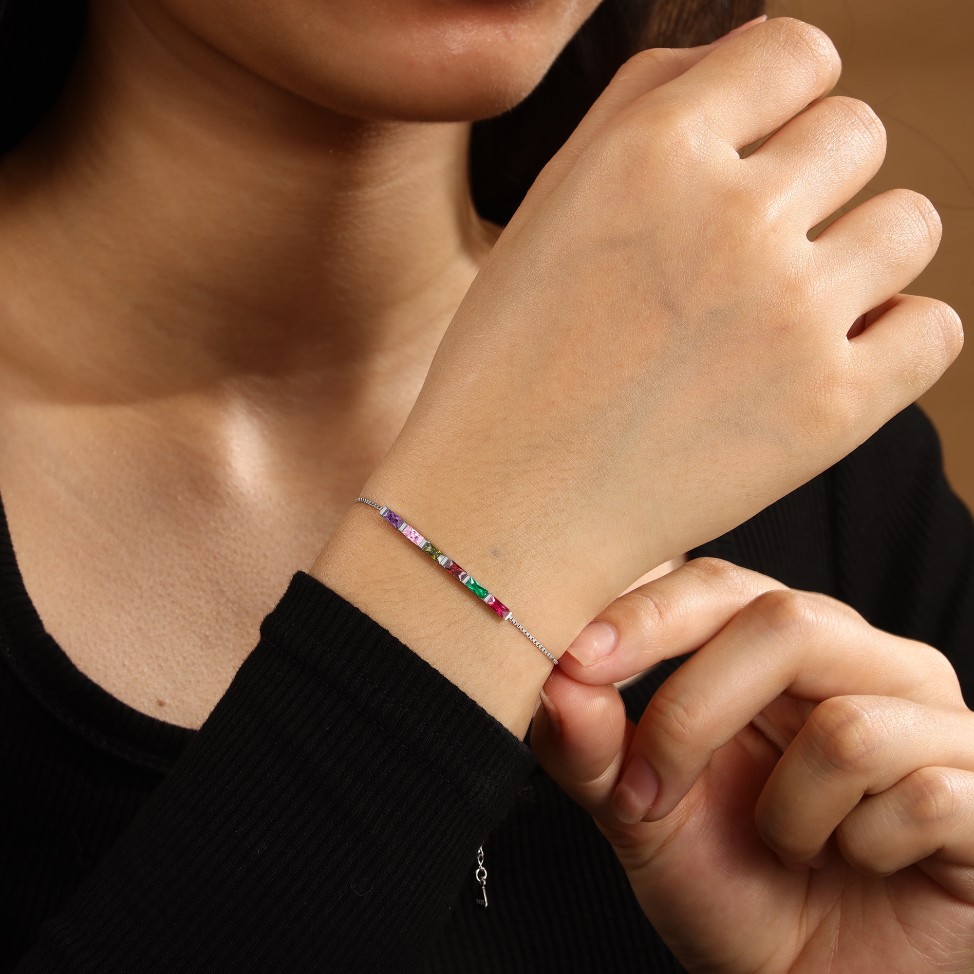 Personalised S925 Silver Women's Bracelet – Custom 1 Birthstone Gift for Nan/Mum/Daughter | Jessemade