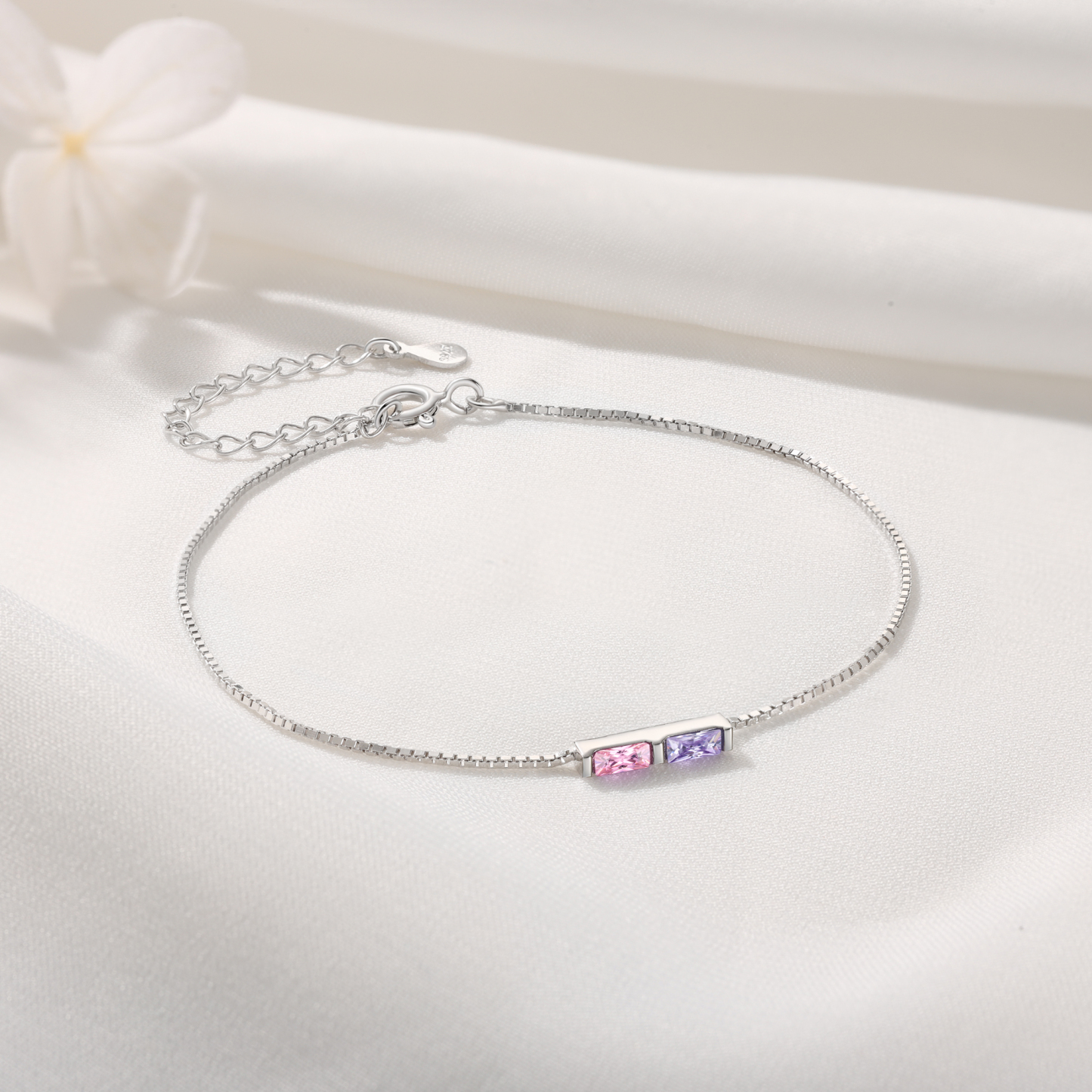 Personalised S925 Silver Women's Bracelet – Custom 2 Birthstones Gift for Nan/Mum/Daughter | Jessemade