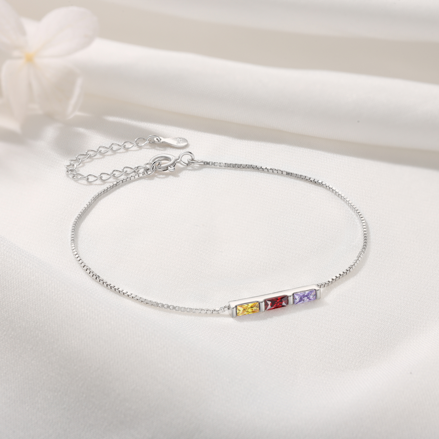 Personalised S925 Silver Women's Bracelet – Custom 3 Birthstones Gift for Nan/Mum/Daughter | Jessemade