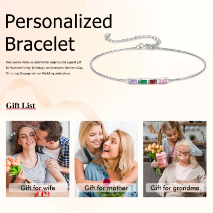 Personalised S925 Silver Women's Bracelet – Custom 4 Birthstones Gift for Nan/Mum/Daughter | Jessemade