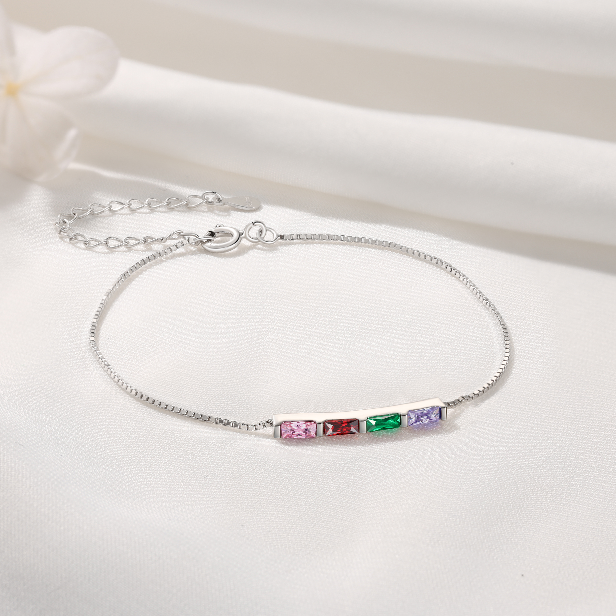 Personalised S925 Silver Women's Bracelet – Custom 4 Birthstones Gift for Nan/Mum/Daughter | Jessemade