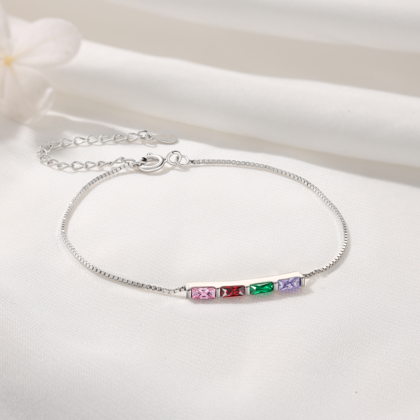 Personalised S925 Silver Women's Bracelet – Custom 4 Birthstones Gift for Nan/Mum/Daughter | Jessemade