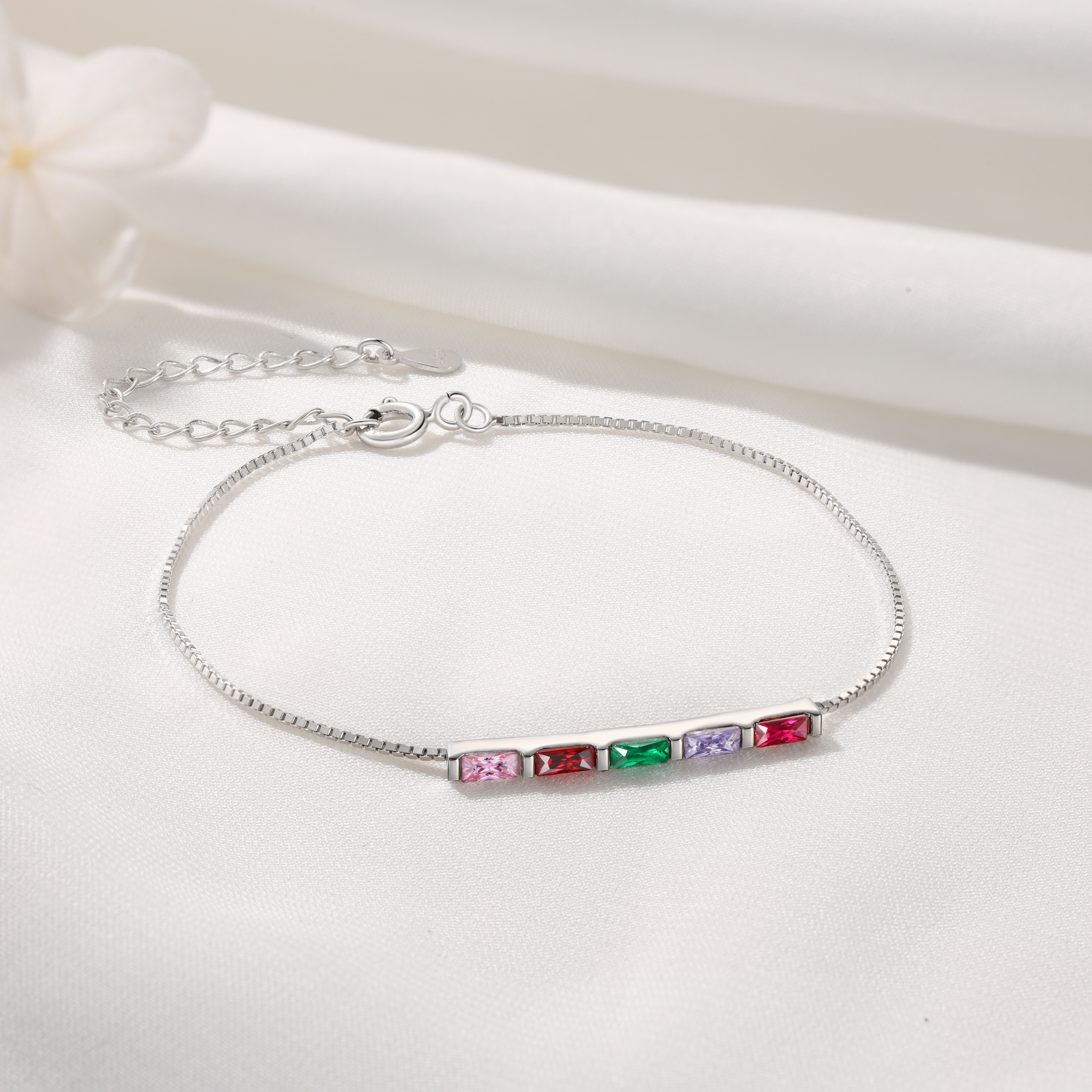 Personalised S925 Silver Women's Bracelet – Custom 5 Birthstones Gift for Nan/Mum/Daughter | Jessemade