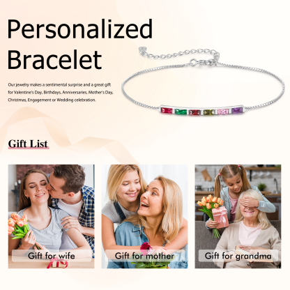 Personalised S925 Silver Women's Bracelet – Custom 6 Birthstones Gift for Nan/Mum/Daughter | Jessemade