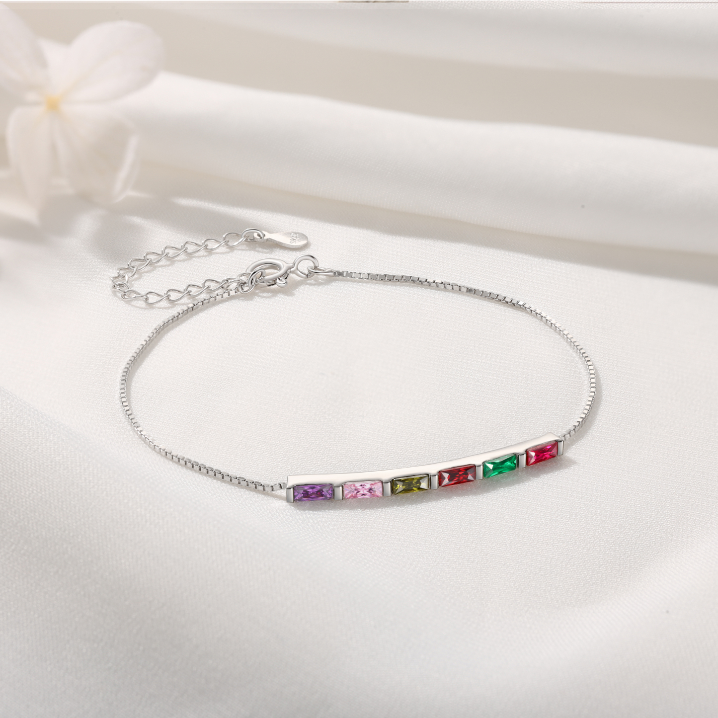 Personalised S925 Silver Women's Bracelet – Custom 6 Birthstones Gift for Nan/Mum/Daughter | Jessemade