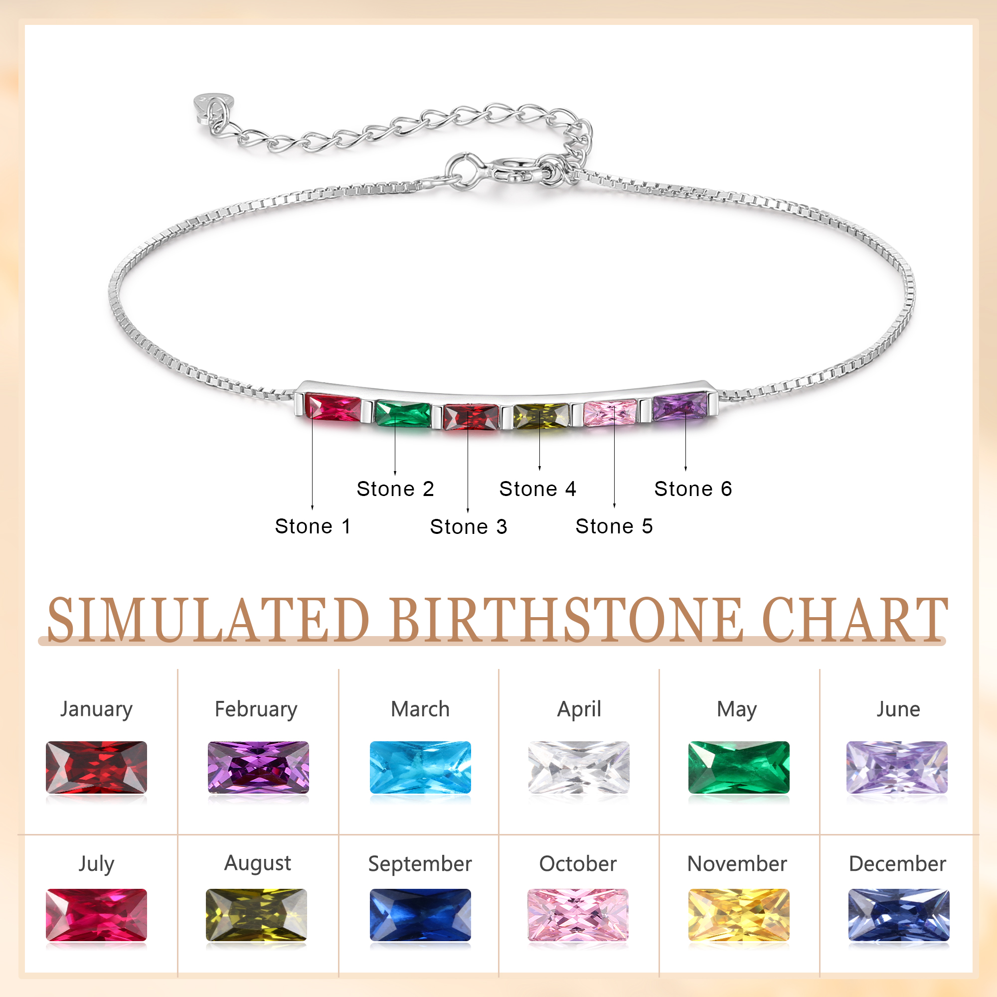 Personalised S925 Silver Women's Bracelet – Custom 6 Birthstones Gift for Nan/Mum/Daughter | Jessemade