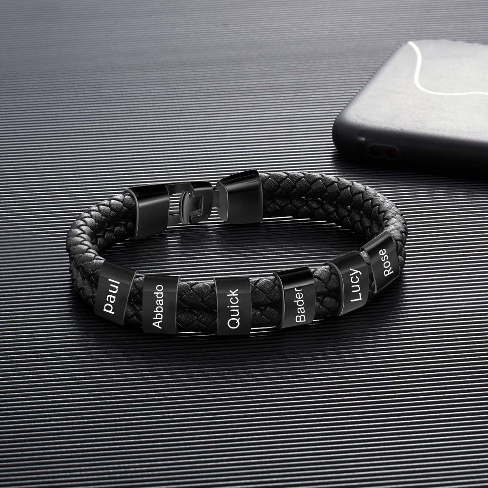 Personalized Father’s Day Gift - 1-8 Names Personalized Braided Leather Bracelet Engraving Men's Bracelet Gift for Dad | Jessemade