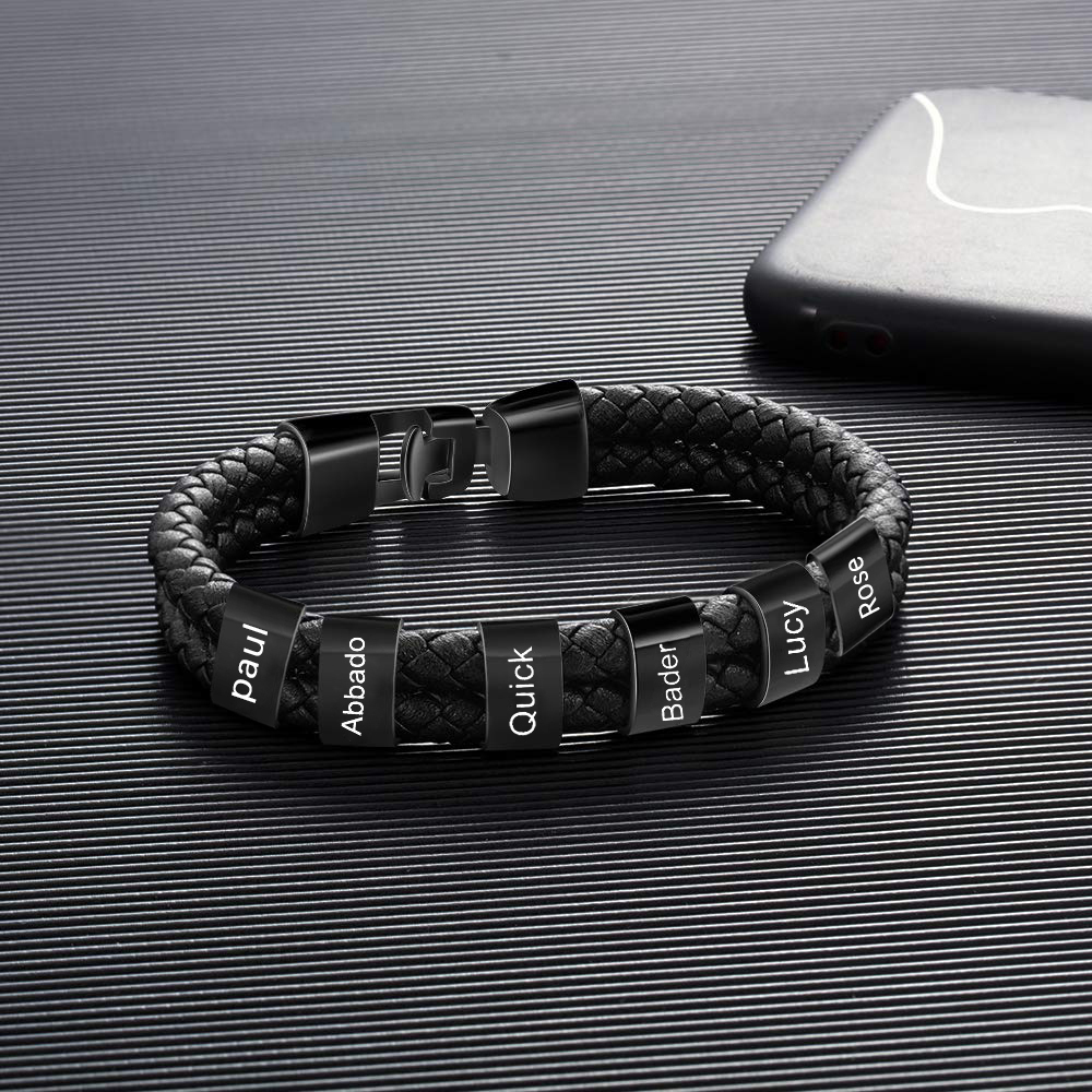 Personalized Father’s Day Gift - 1-8 Names Personalized Braided Leather Bracelet Engraving Men's Bracelet Gift for Dad | Jessemade