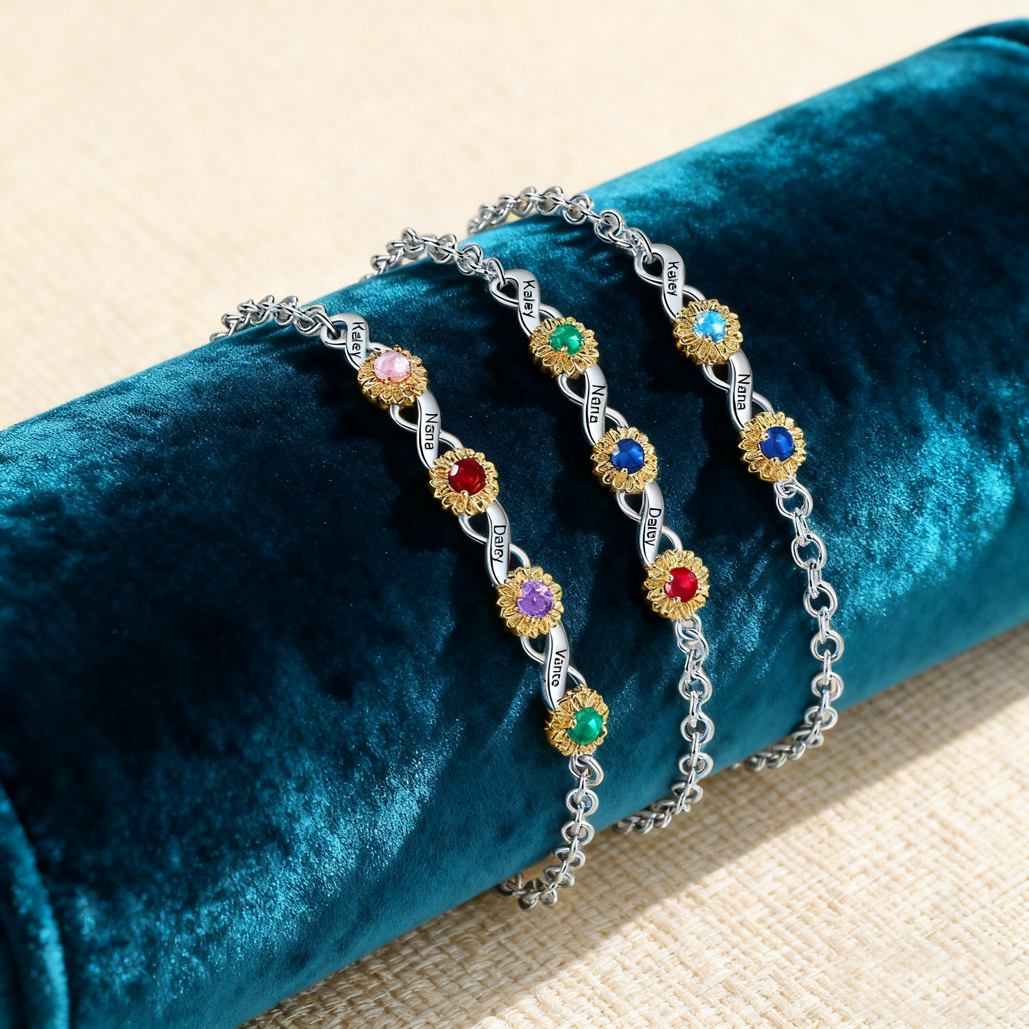 2-4 Birthstones & Names - Personalized Birthstone Beautiful Bracelet Gift for Her