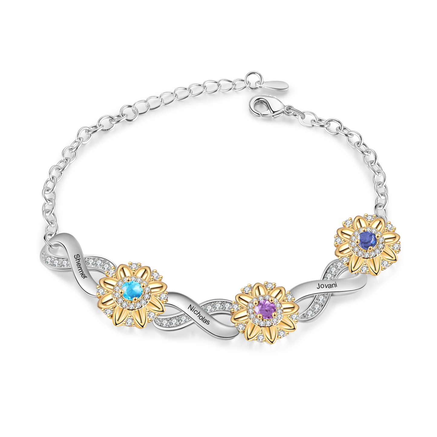 3 Names - Personalized Women's Bracelet Custom 3 Names and 3 Birthston