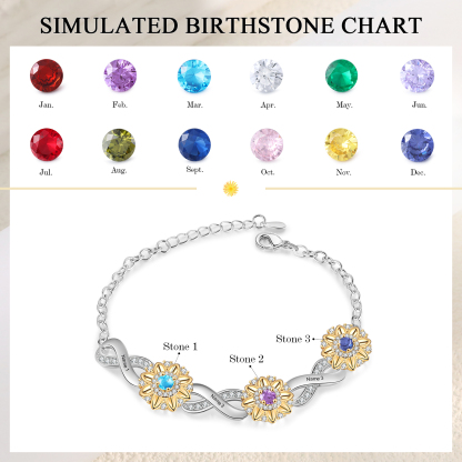 3 Names - Personalized Women's Bracelet Custom 3 Names and 3 Birthstones Sunflower Bracelet for Her