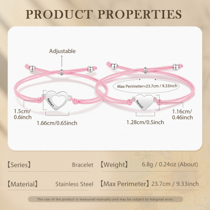 2-PCS Personalized 2 Names Elastic Cord Heart Bracelet, Back To School Gift For Daughter