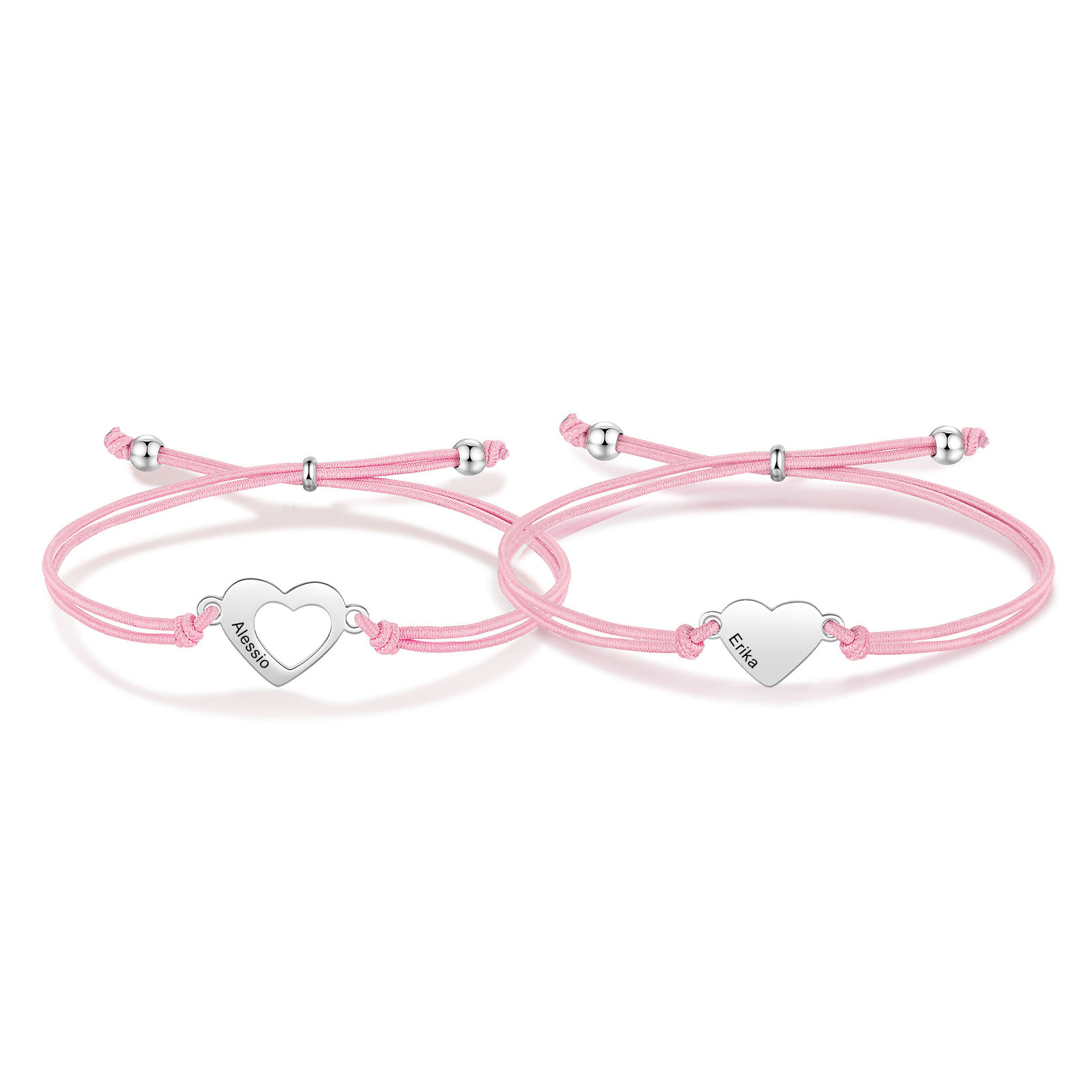 2-PCS Personalized 2 Names Elastic Cord Heart Bracelet, Back To School Gift For Daughter