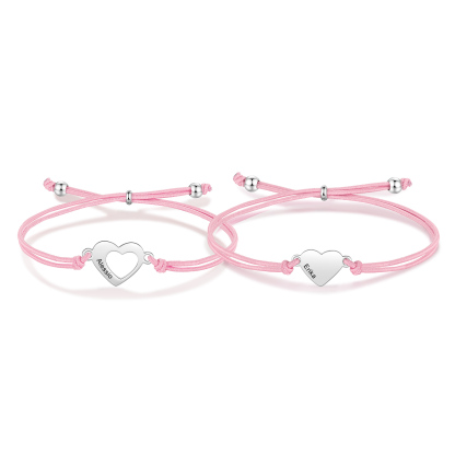 2-PCS Personalized 2 Names Elastic Cord Heart Bracelet, Back To School Gift For Daughter