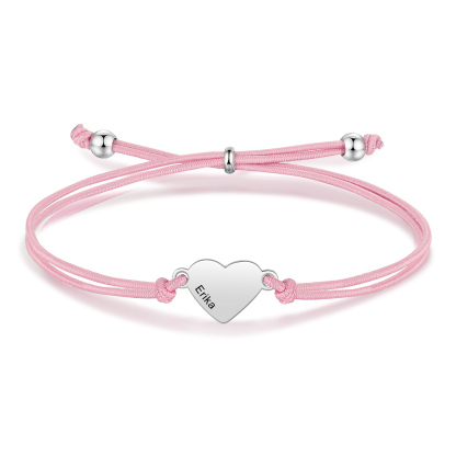 2-PCS Personalized 2 Names Elastic Cord Heart Bracelet, Back To School Gift For Daughter