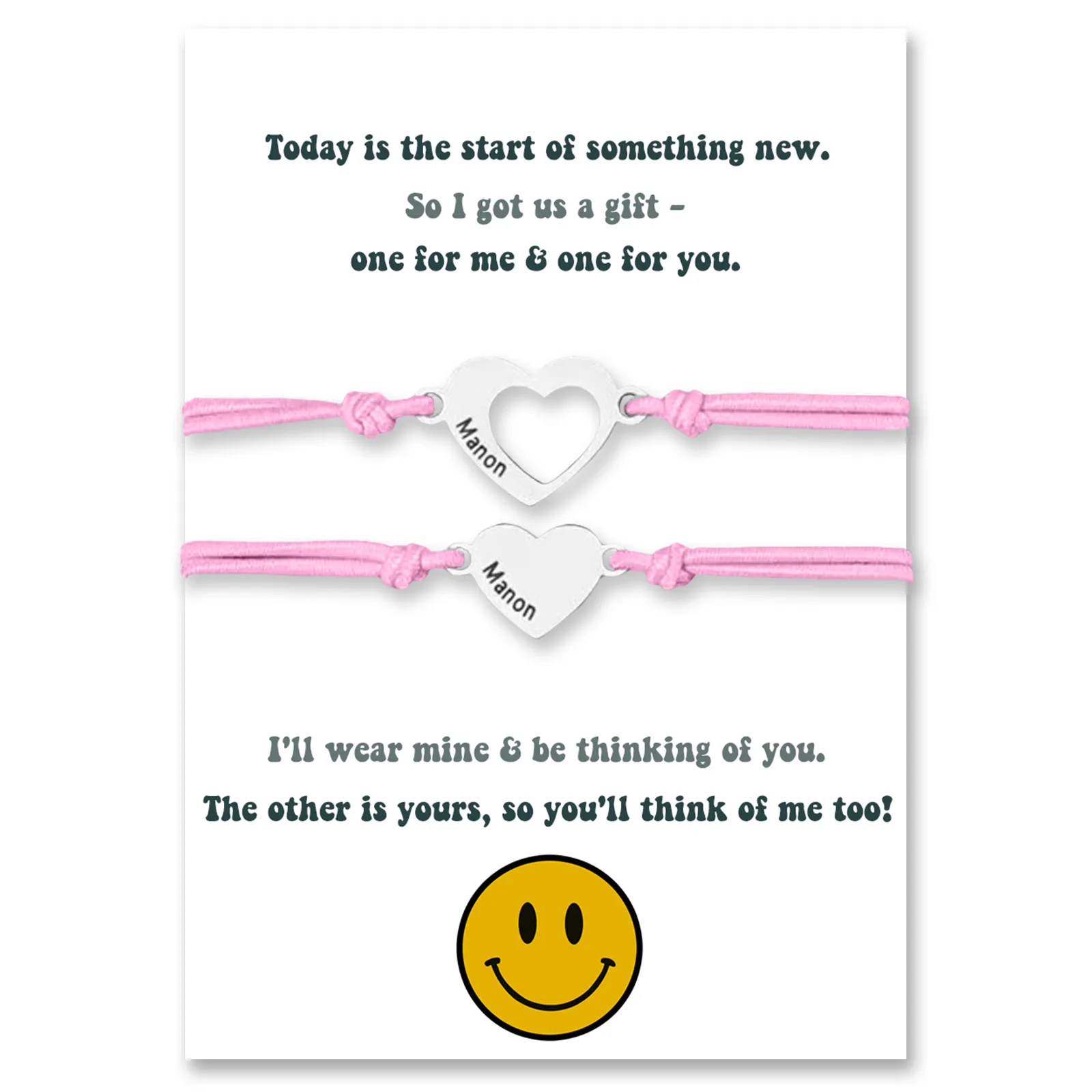 2 Pcs Heart Bracelet Set Custom Names Adjustable Bracelets Back to School Gifts for Daughter Granddaughter