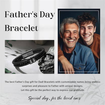 Father’s Day Custom Leather Bracelet – Personalized Name Beads & Message, Gift for Dad | Jessemade