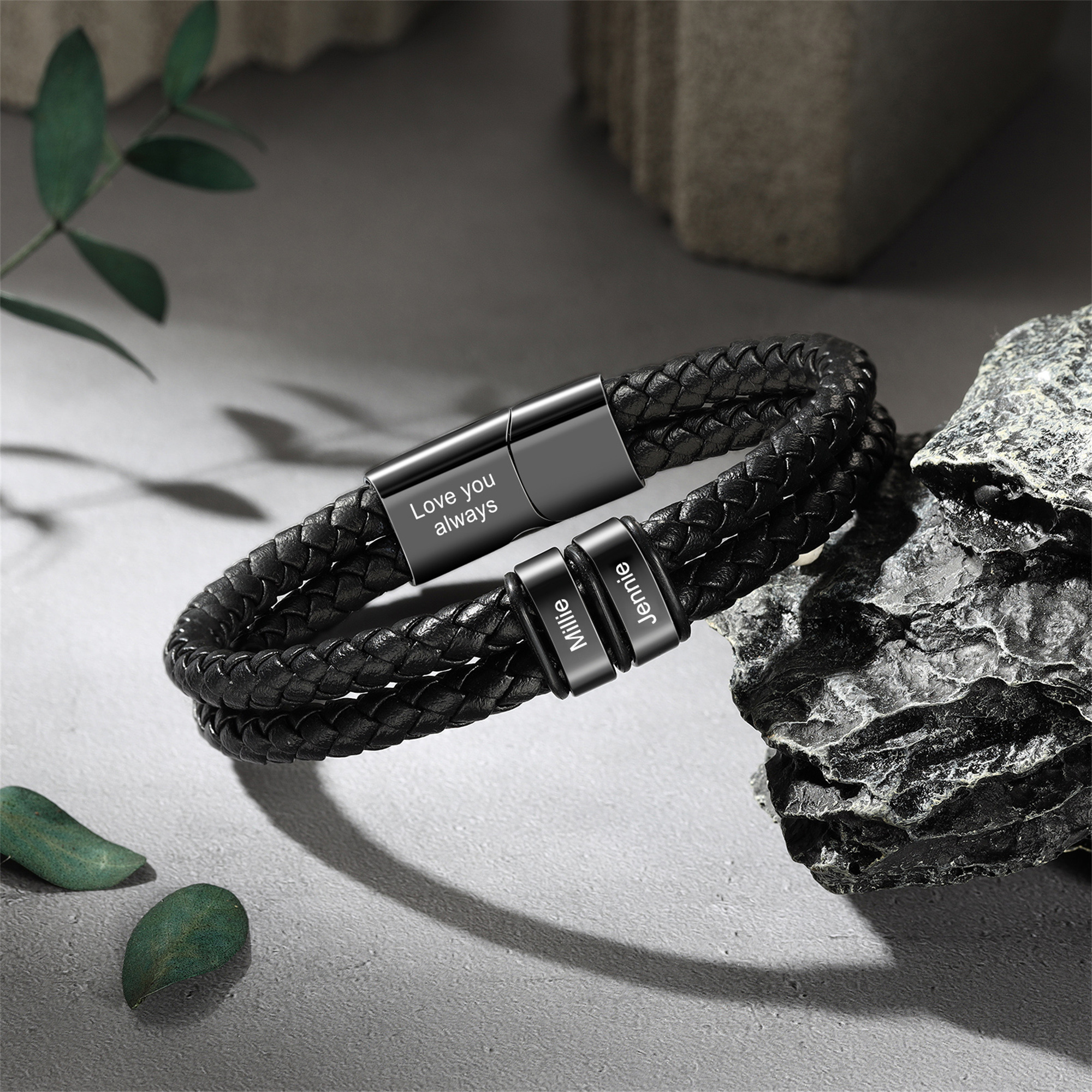 Father’s Day Custom Leather Bracelet – Personalized Name Beads & Message, Gift for Dad | Jessemade