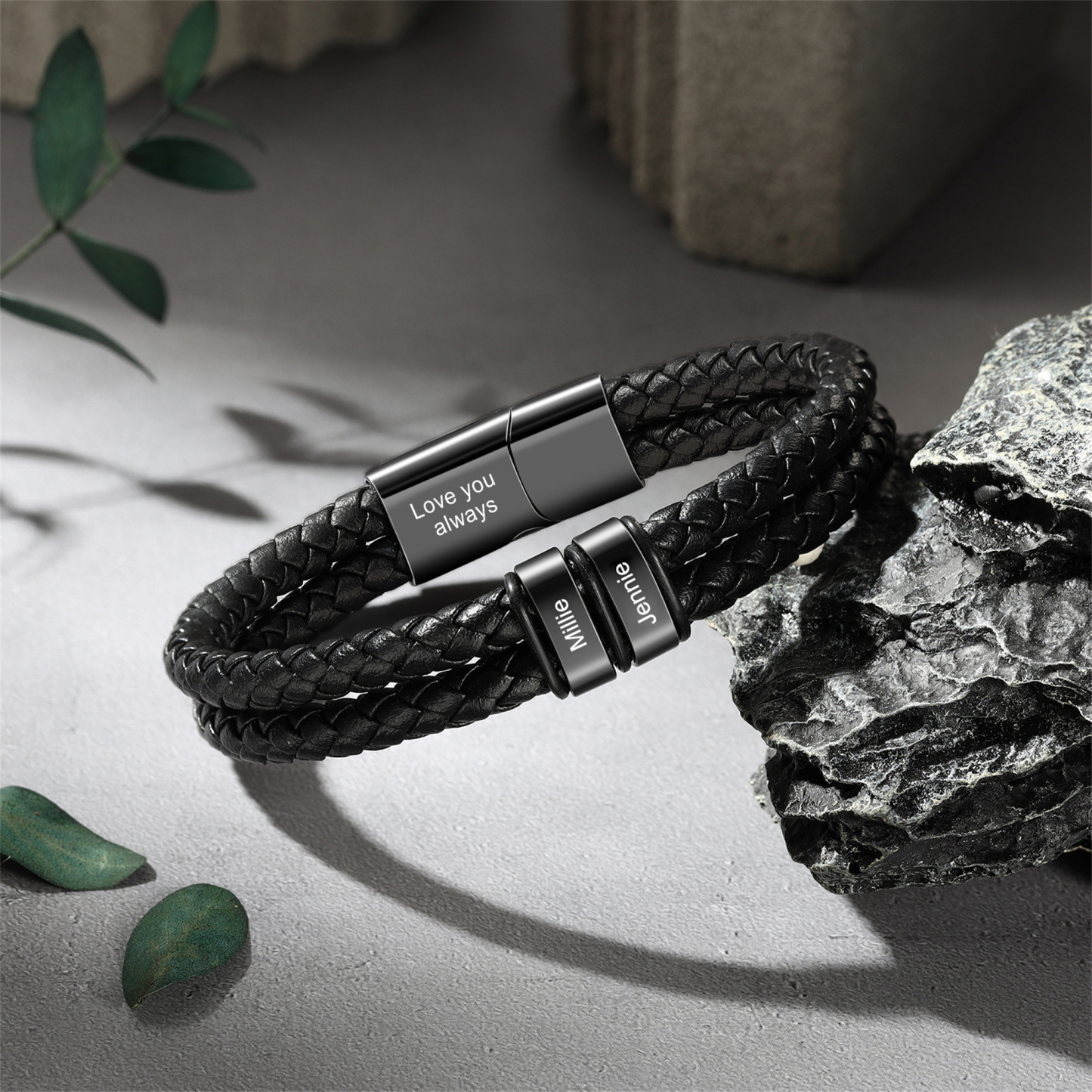 Father’s Day Custom Leather Bracelet – Personalized Name Beads & Message, Gift for Dad | Jessemade