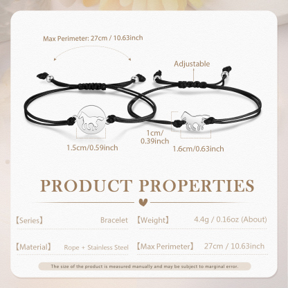 2pcs Horse Bracelet Stainless Steel Bear Braided Bracelet Back to School Gift For Kids