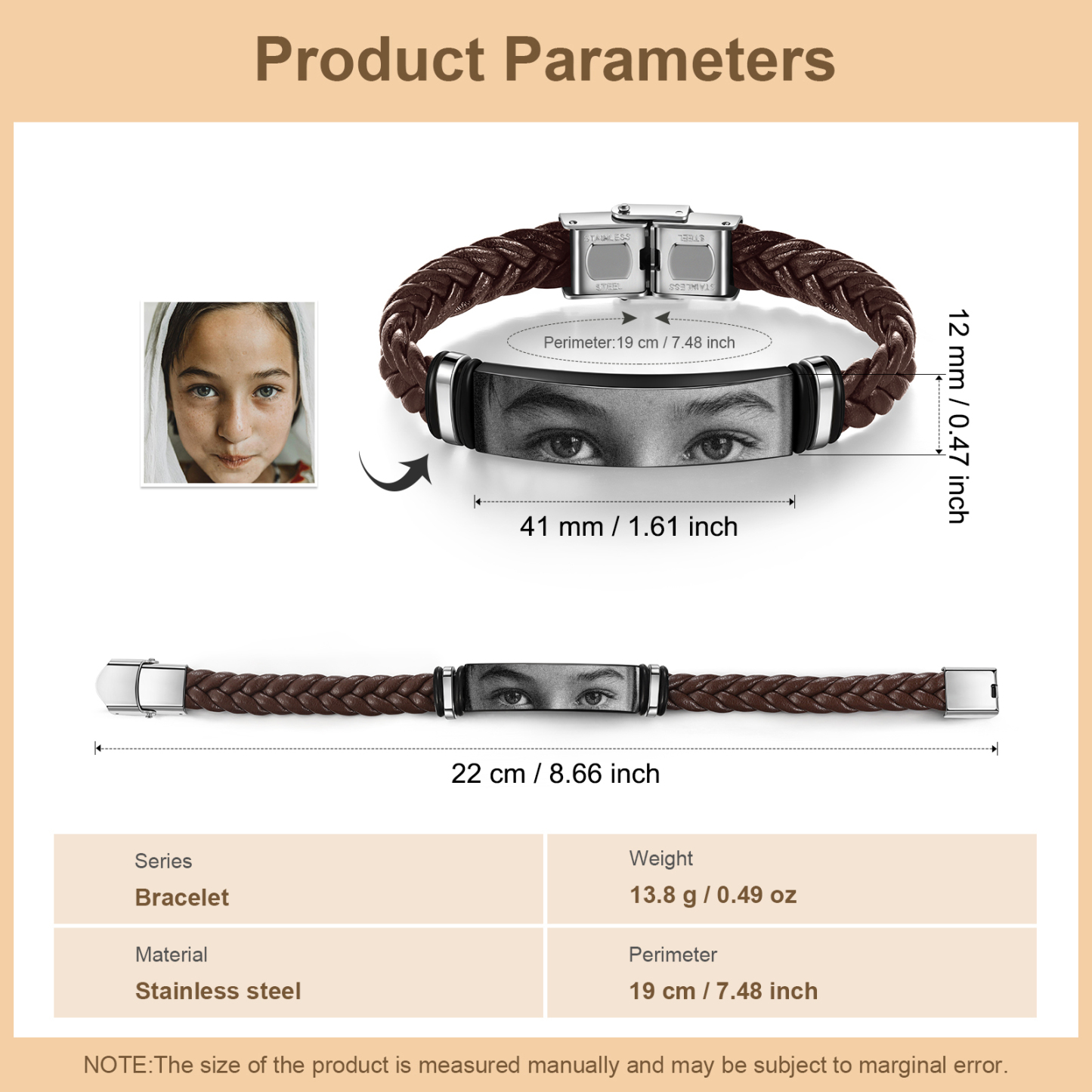 Personalised Photo Bracelet with Custom Leather Band – Men's Memory Gift for Him | Jessmade