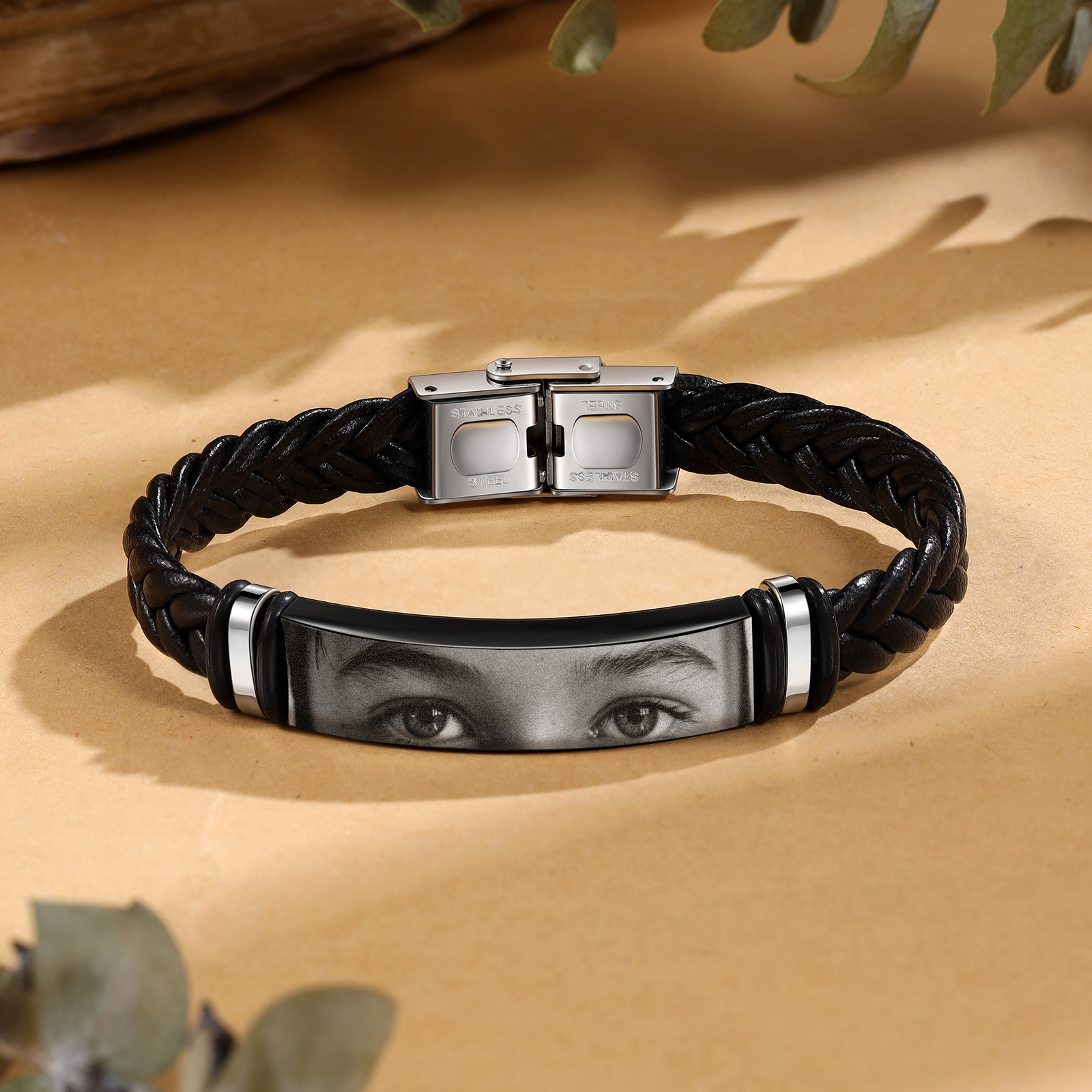 Personalised Photo Bracelet with Custom Leather Band – Men's Memory Gift for Him | Jessmade