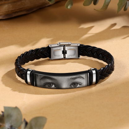 Personalised Photo Bracelet with Custom Leather Band – Men's Memory Gift for Him | Jessmade