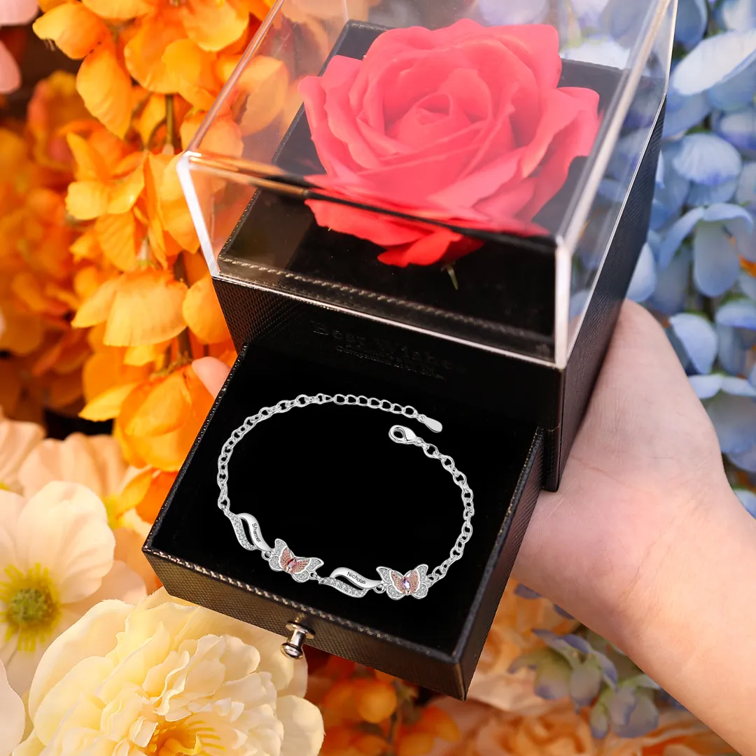 2 Names - Personalized Women's Bracelet Customized 2 Names and 2 Birthstones Bracelet Perfect Gift for Nan/Mum