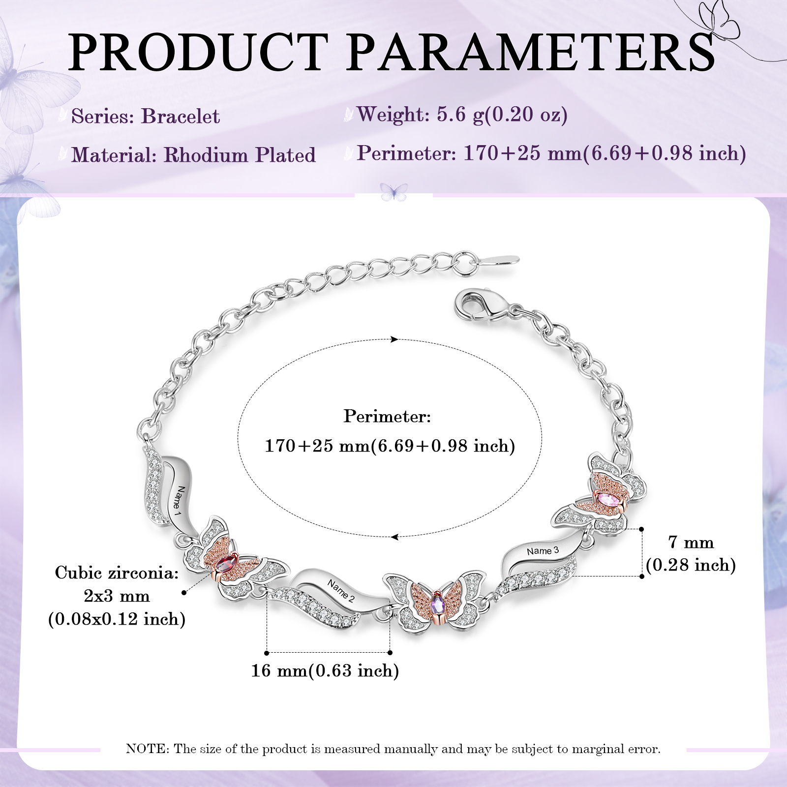 3 Names - Personalized Women's Bracelet Customized 3 Names and 3 Birthstones Bracelet Perfect Gift for Her