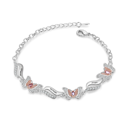 3 Names - Personalized Women's Bracelet Customized 3 Names and 3 Birthstones Bracelet Perfect Gift for Her