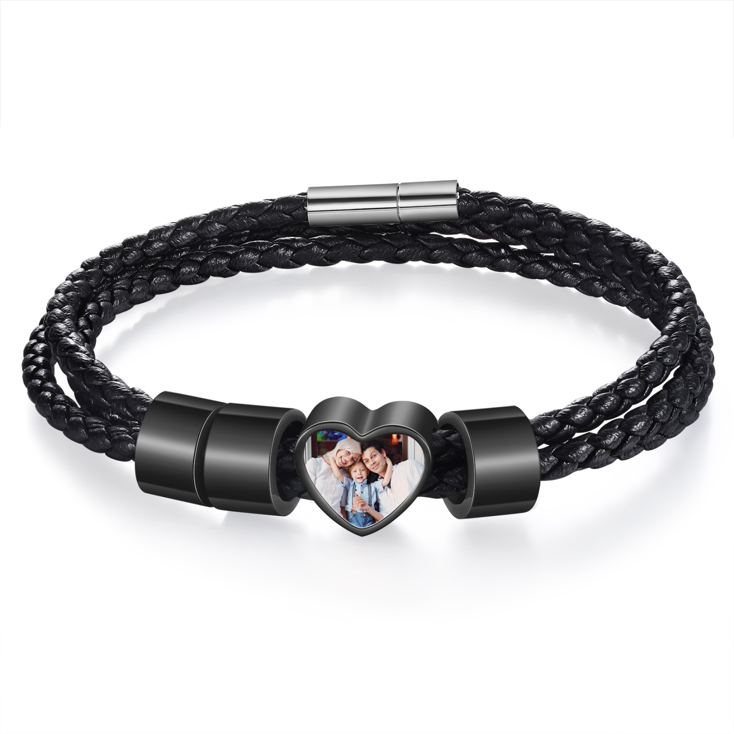 Personalised Leather Bracelet with Custom 3 Names and 1 Photo Men's Bracelet for Him | Jessmade