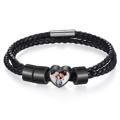 Personalised Leather Bracelet with Custom 3 Names and 1 Photo Men's Bracelet for Him | Jessmade