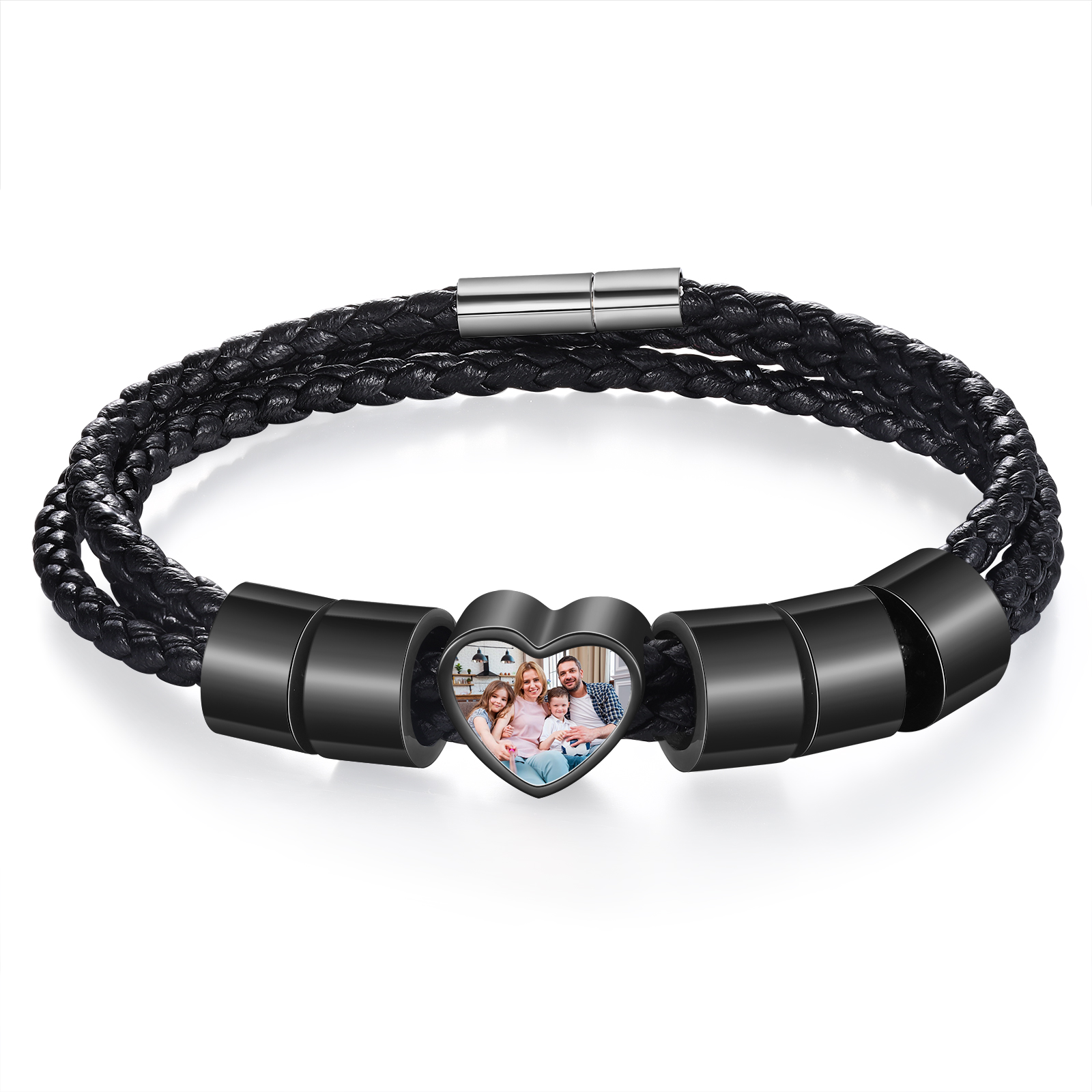 Personalised Leather Bracelet with Custom 5 Names and 1 Photo Men's Bracelet for Him | Jessmade