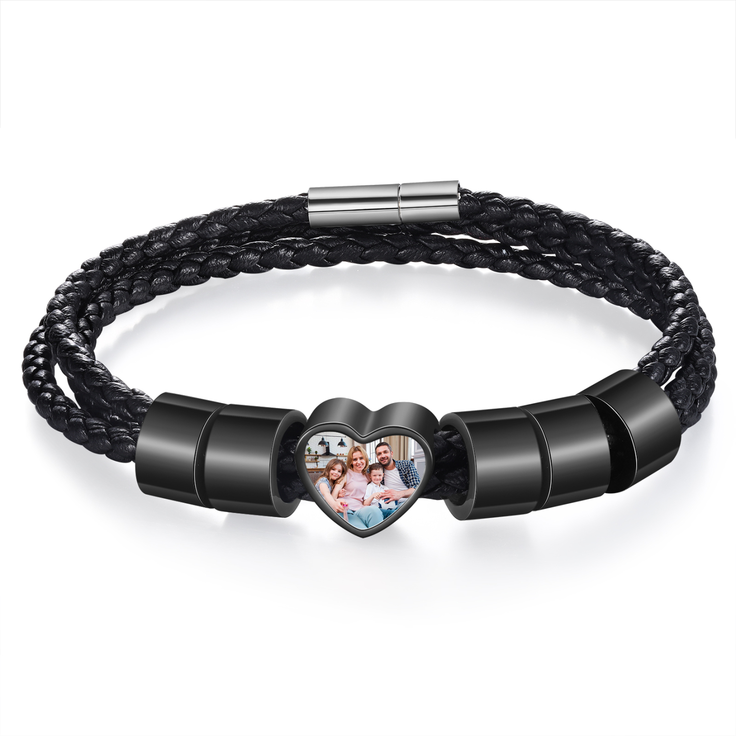 Personalised Leather Bracelet with Custom 5 Names and 1 Photo Men's Bracelet for Him | Jessmade