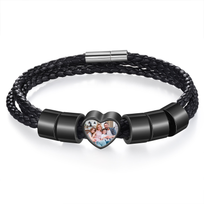 Personalised Leather Bracelet with Custom 5 Names and 1 Photo Men's Bracelet for Him | Jessmade