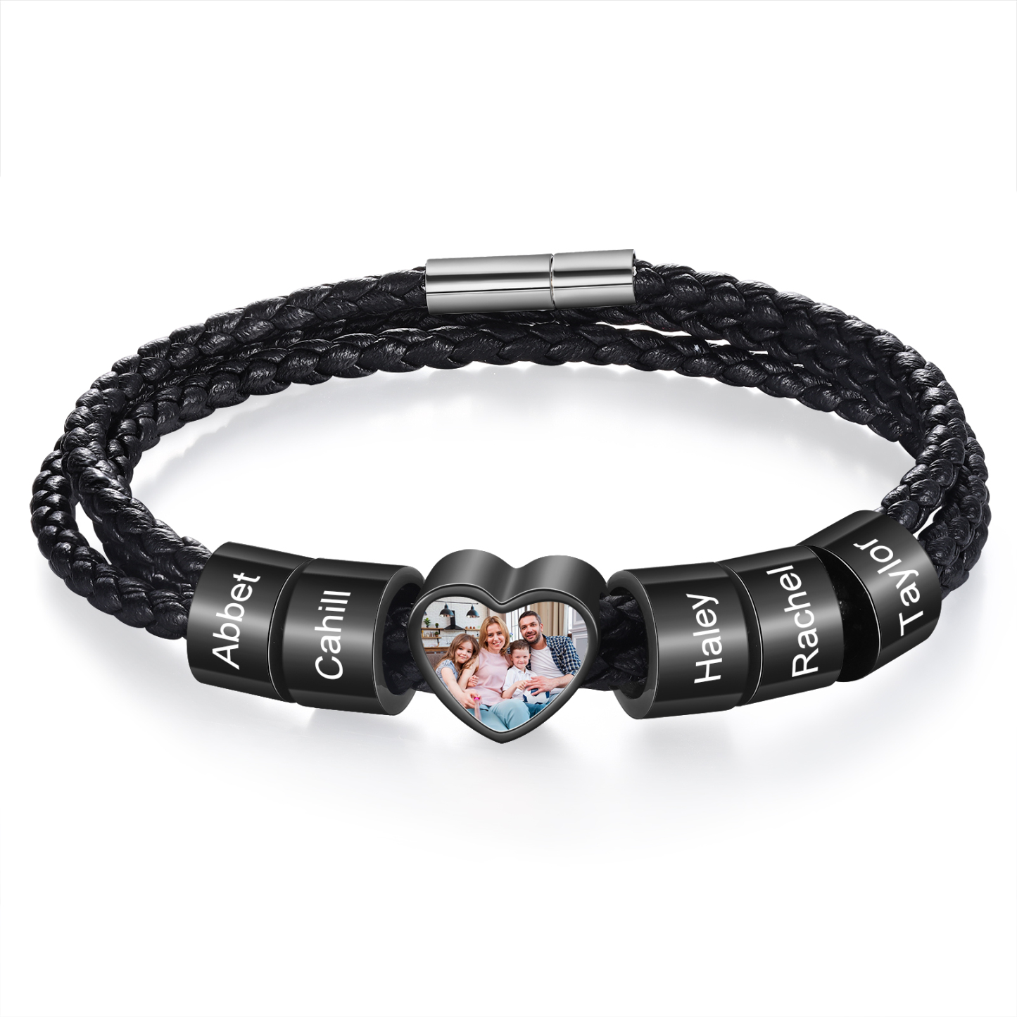 Personalised Leather Bracelet with Custom 5 Names and 1 Photo Men's Bracelet for Him | Jessmade