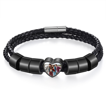 Personalised Leather Bracelet with Custom 6 Names and 1 Photo Men's Bracelet for Him | Jessmade