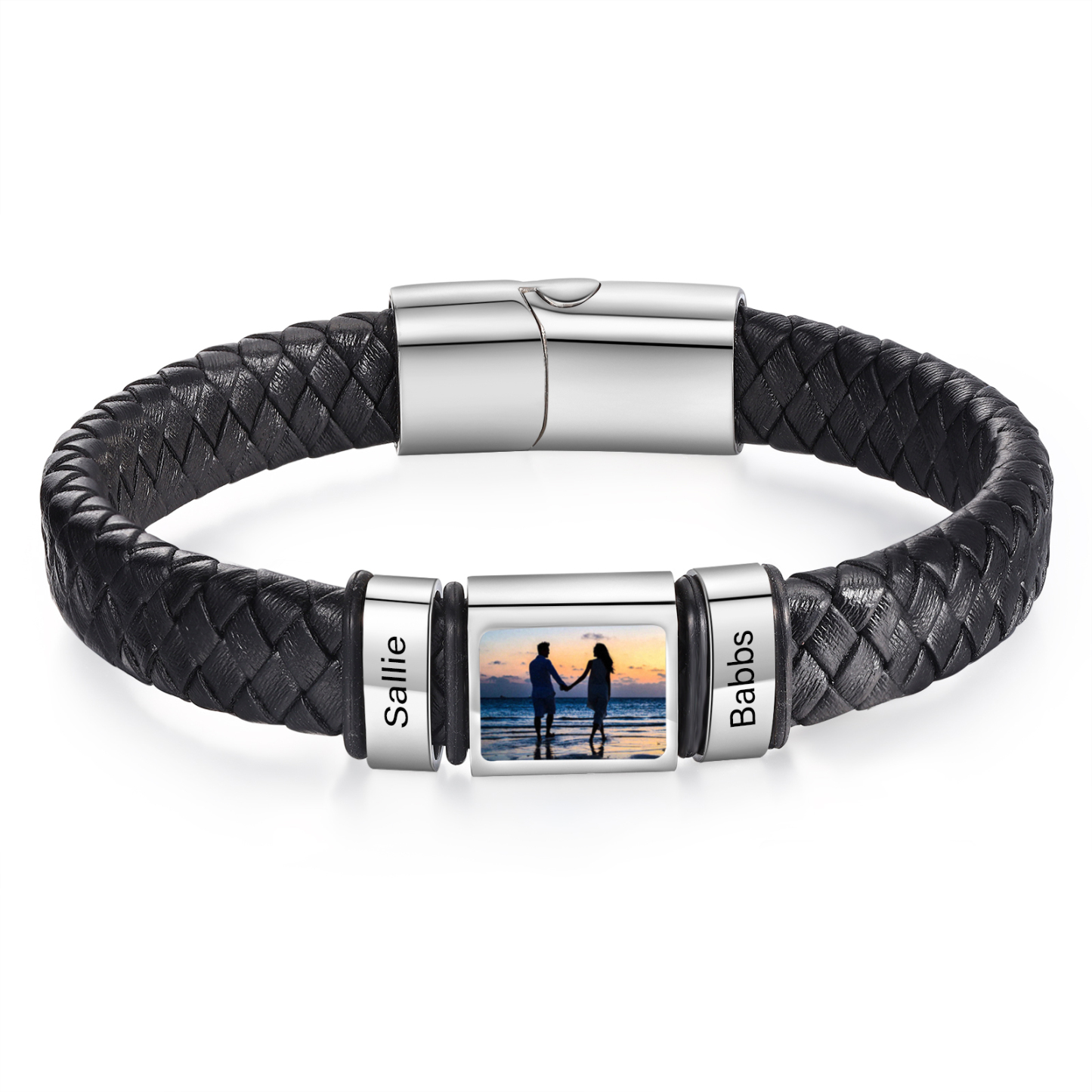 Personalised Bracelet with Custom 2 Names & Family Photo Christmas Gift for Him | Jessmade