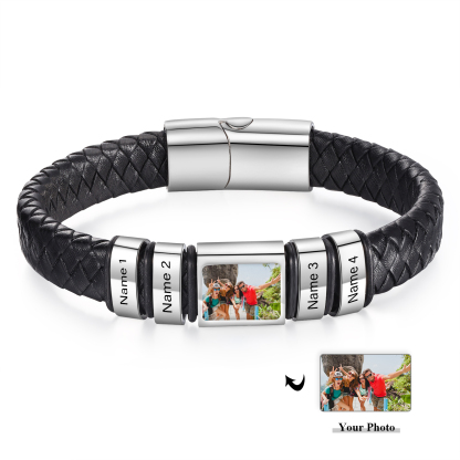 Personalized Bracelet with Custom 2 Names & Family Photo Christmas Gift for Him | Jessemade