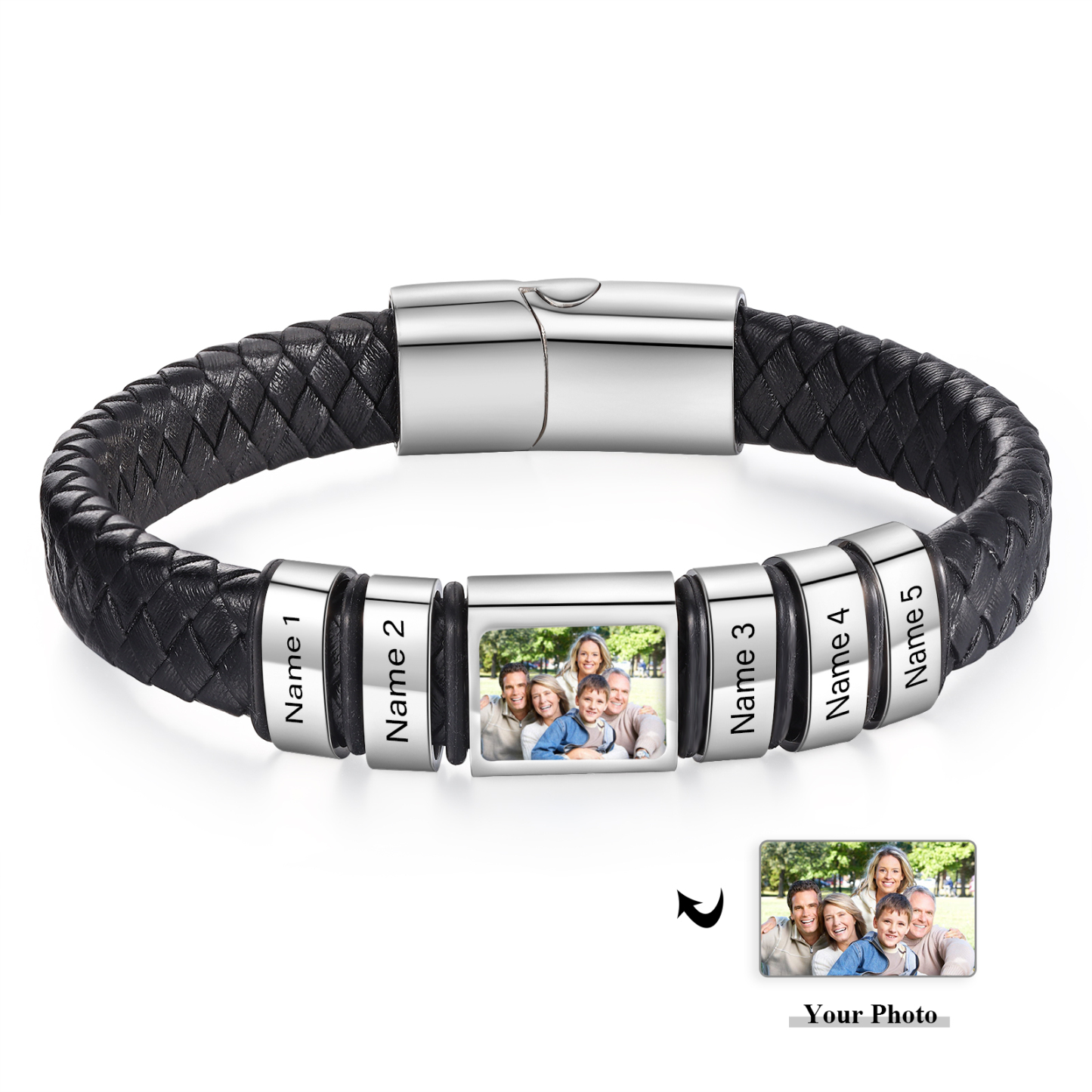 Personalized Bracelet with Custom 2 Names & Family Photo Christmas Gift for Him | Jessemade