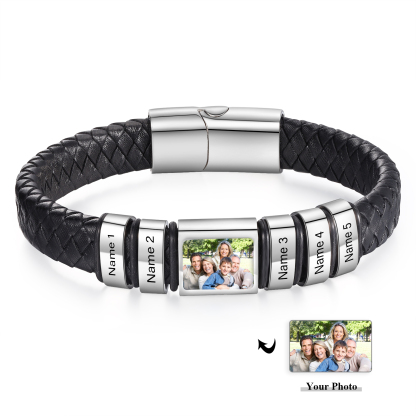 Personalized Bracelet with Custom 2 Names & Family Photo Christmas Gift for Him | Jessemade