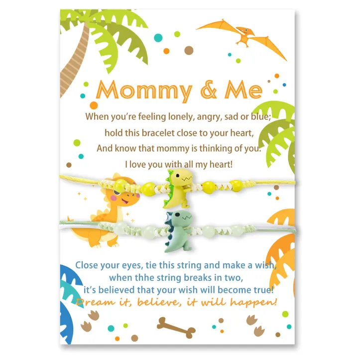 2 Pcs Dinosaur Bracelet Set Adjustable Bracelets with Gift Card Mommy & Me Back to School Gifts for Kids