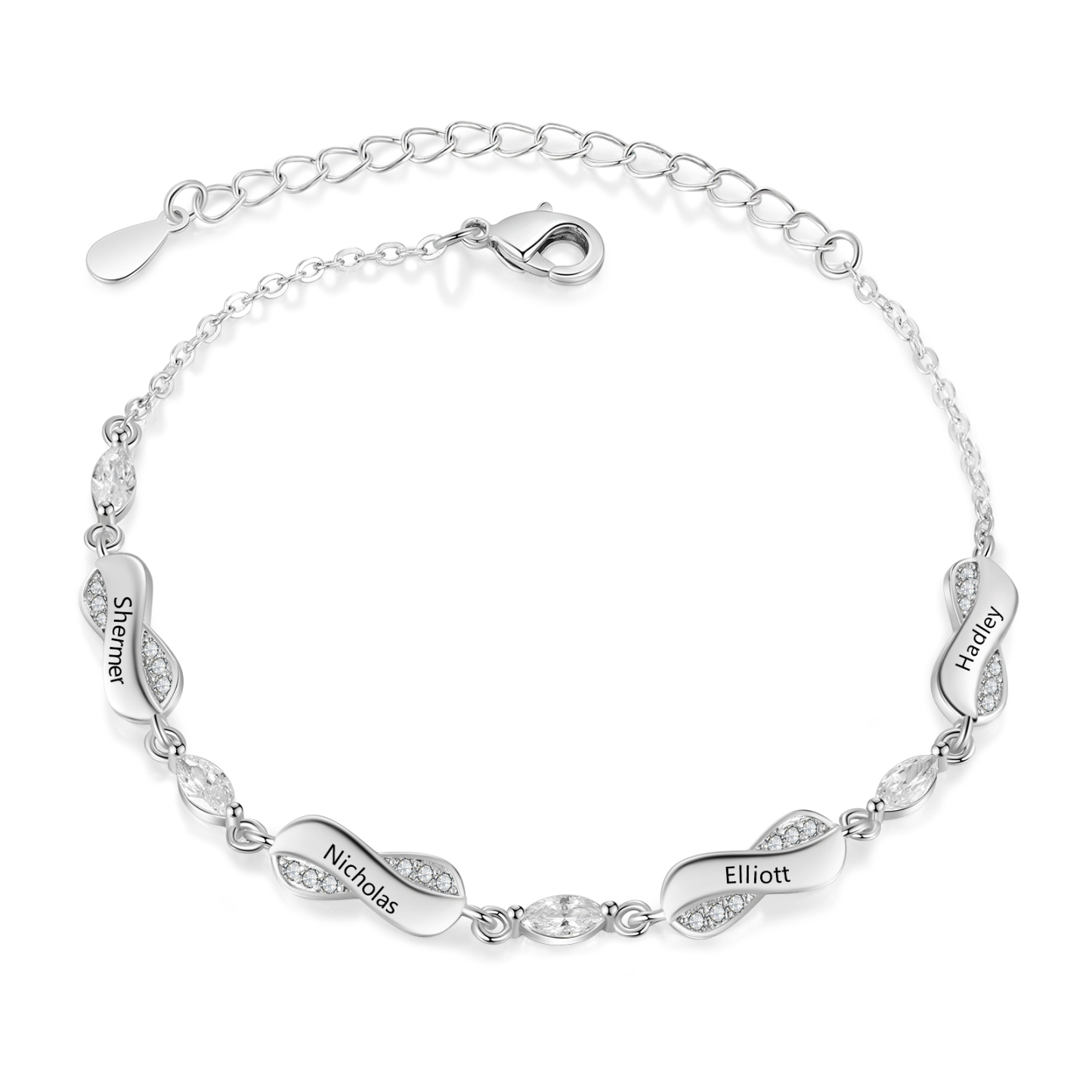 Personalised Elegant Name Bracelet with Crystal Accents – Custom 4 Names Jewelry Gift for Her | Jessemade