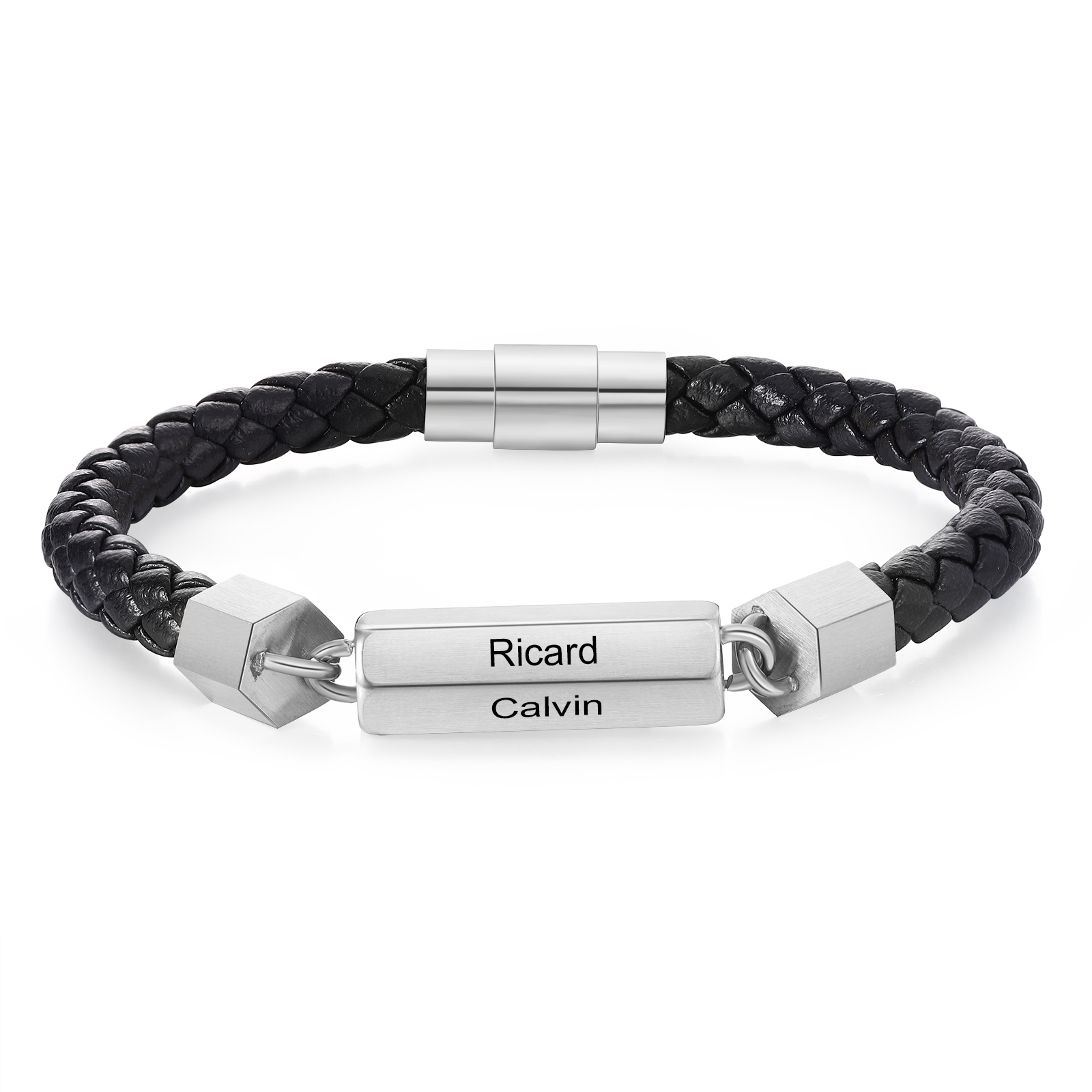 Personalized Men's Bracelet Custom 1-6 Names Leather 1-6-sided Bracelet for Him | Jessmade